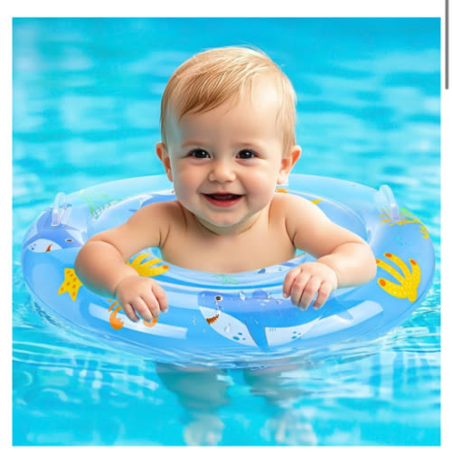 Zooawa Baby Swimming Floats with Adjustable Seat,PVC Double-Layer Inflatable Baby Infant Pool Floats for Toddlers of 8-30 Months, Infant Swim Float for Toddlers Under 35lbs,9.65in