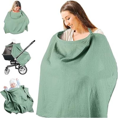Nursing Cover for Baby Breastfeeding, Muslin Breathable Breastfeeding Cover Essentials with Rigid Hoop, Multi-use Adjustable Privacy Nursing Apron Cover