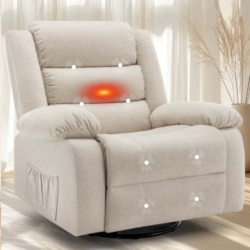 Korser Oversized Swivel Rocker Recliner Chair for Adults 40.6'' Wide for Nursery Living Room,Beige