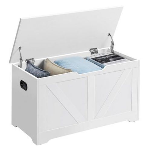 VASAGLE Storage Chest Storage Trunk with 2 Safety Hinges Storage Bench Shoe Bench 15.7 x 31.5 x 18.1 Inches White