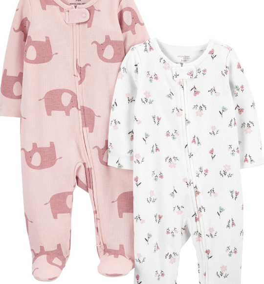 Simple Joys by Carter's Baby Girls' 2-way Zip Thermal Footed Sleep and Play, Pack of 2