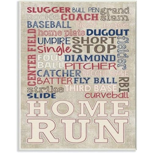 Stupell Industries Red White and Blue Baseball Typog Wall Plaque, 10x15, Design by Artist Erica Billups