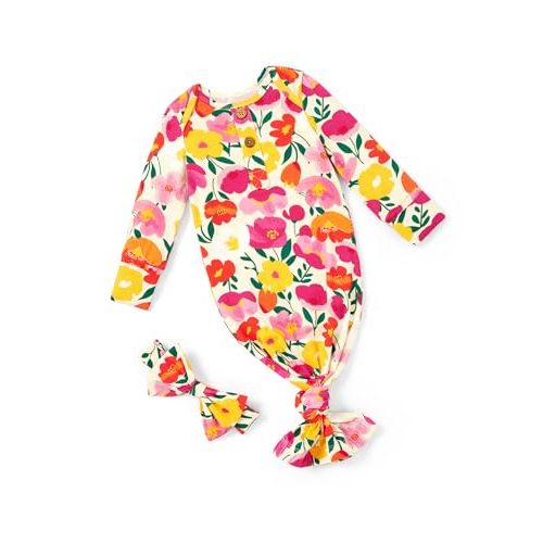 PATPAT Baby Sleeper Gown with Bamboo Viscose for Newborn Girls Boys, Knotted Nightgown with Mittens for Infant Home Coming