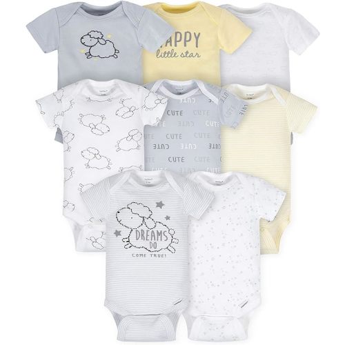 Gerber unisex-baby 8-pack Short Sleeve Onesies Bodysuits - 0-3 Months - Sheep