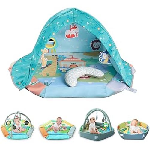 8-in-1 Tummy Time Mat, Baby Girl Play Mat with Tent, Pillow, 5 Detachable Toys for Stage-Based Developmental, Washable Baby Gym Mat, Thick & Large Baby Activity Mat from Newborn to Toddler