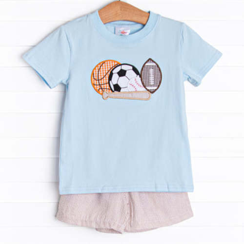 Play Ball Applique Short Set, Blue – Stitchy Fish