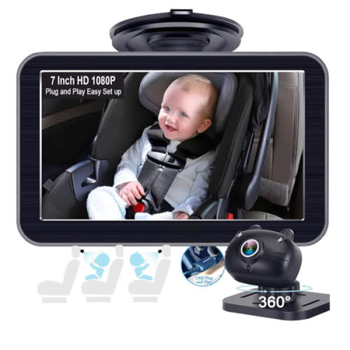 DoHonest Baby Car Camera 7-Inch: USB Plug and Play Easy Setup 360 Degree Rotating Backseat Camera Two Kids HD 1080P Rear Facing Car Seat Cameras Clear Night Vision -V9