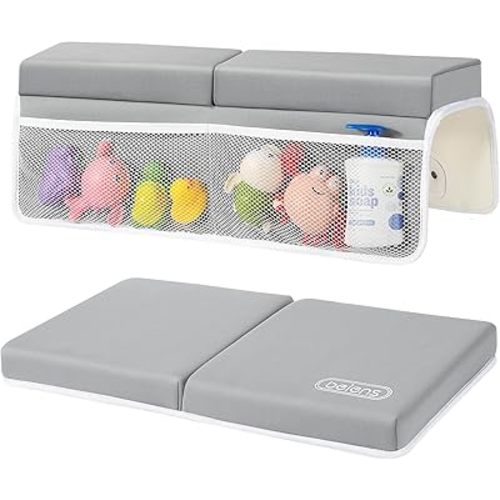 beiens Bath Kneeler and Elbow Rest Pad Set - 1.5'' Comfortable Baby Bath Kneeler Pads, Thick Quick Dry Kneeling Pad Support for Knee& Arm, Large Bathtub Mat with Toy Organizer for Happy Baby Bath Time