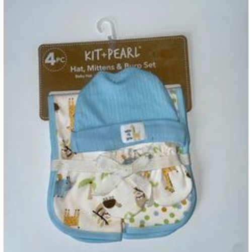 Kit+Pearl - Hat, Mittens & Burp Set Light Blue Watch Me Grow Wilderness