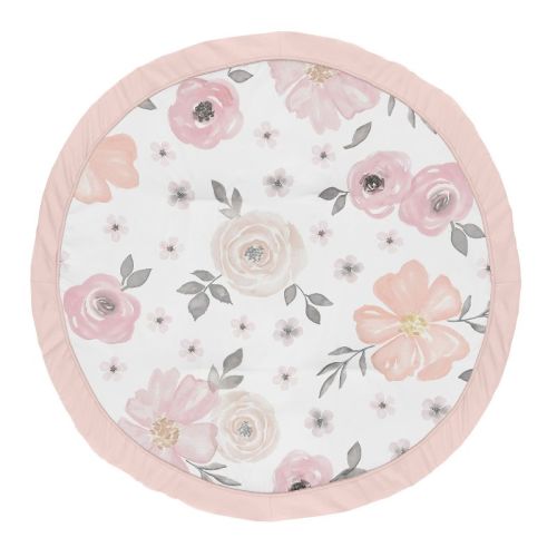 Sweet Jojo Designs Girl Baby Tummy Time Playmat Watercolor Floral Pink Grey And White