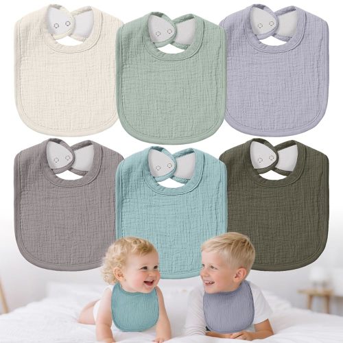 Muslin Baby Bibs - 6 Packs Baby Boy Bibs 0-36 Months with Snap,Drool Bib for Unisex Boys and Girls,Muslin Soft Set for Drooling,Eating,Teething