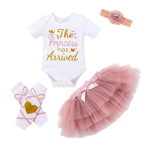 Newborn Baby Girl Outfits Infant Letter Print Romper+Tutu Skirt+Headband+Legging Warmer Coming Home Clothes Set
