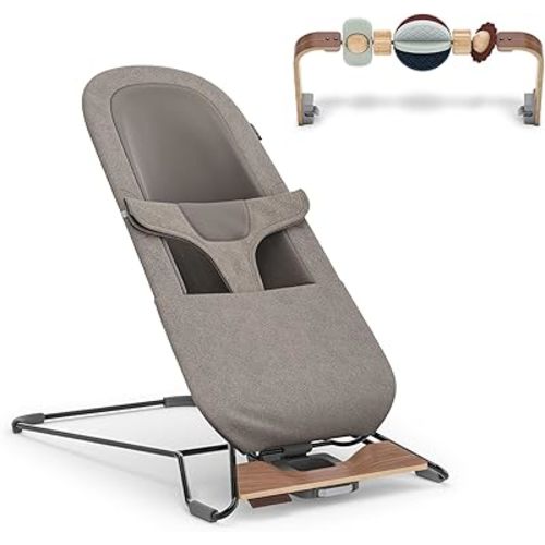 UPPAbaby Mira Bouncer Bundle, Includes Mira 2-in-1 Bouncer and Wonder Wheel Toy Bar, Seat Grows with Your Baby, Folds Flat, Sensory Entertainment – Stella (Grey Mélange)