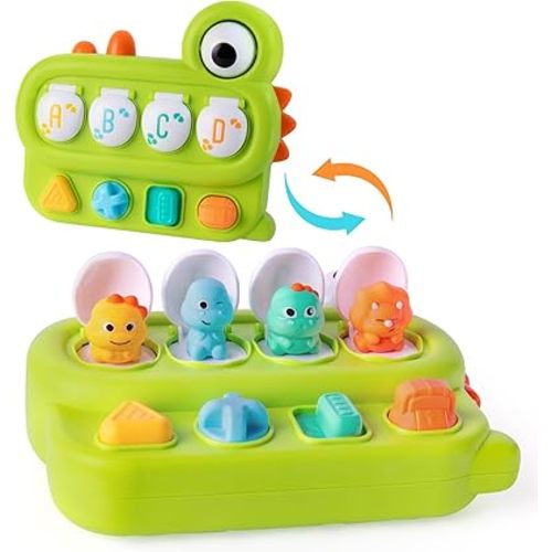 Cause and Effect Toy for Toddlers Age 1 2 3, Pop Up Dinosaur Toy Sensory Early Learning Toy for Baby 6-12 Months Fine Motor Skills Toy for Boy Girl 6 12 18 Months