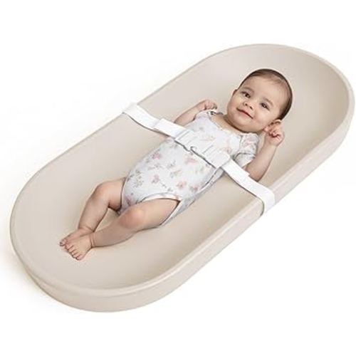 COMOMY Baby Changing Pad for Dresser - Wipeable Changing Pad with Restraining Belt, Waterproof, Soft, Lightweight and Portable, Easy to Clean for On The Go Diaper Change, Oatmeal-Colored