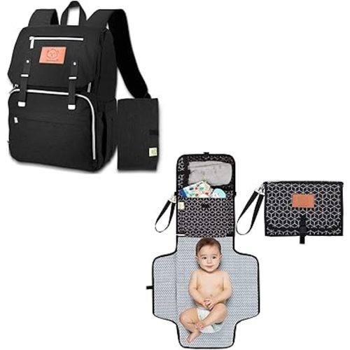 KeaBabies Diaper Bag Backpack and Portable Diaper Changing Pad - Waterproof Multi Function Baby Travel Bags -Waterproof Foldable Baby Changing Mat - Diaper Changing Station - Travel Diaper Change Pad