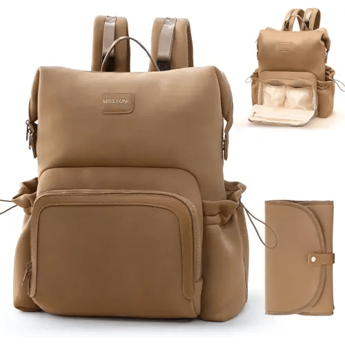 miss fong Diaper Bag Backpack - Baby Diaper Bag Neoprene Bag Large Capacity Neoprene Backpack with Diaper Changing Pad Pañaleras Para Bebe Baby Bag with 12 Pockets for Mom & Dad -Brown