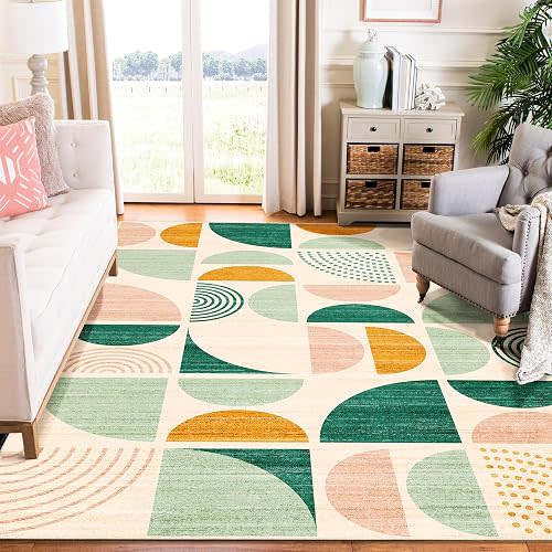 MUJOO Green Rug Boho Washable,6x9 Area Rugs Non Slip Modern Abstract Large