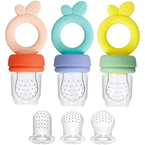 PandaEar 3 Pack Silicone Baby Fruit Food Feeder Nibbler Pacifier with 3 Sizes Silicone Pouches, BPA Free Mesh Feeder for Infants