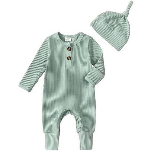 Twopumpkin Newborn Baby Boy Girl Knit Onesie Romper Newborn Coming Home Outfit Infant Fall Winter Spring Clothes with Hat