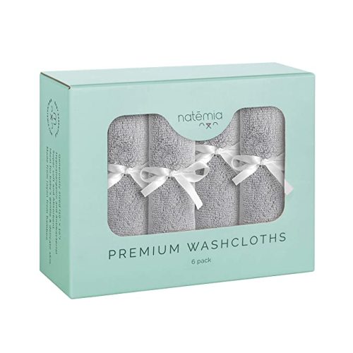 Natemia Baby Washcloths (6-Pack) | Extra Soft & Absorbent Towels for Baby’s Sensitive Skin | Perfect 10”x10” Reusable Wipes | Great Baby Shower/Registry Present - Grey - 6 Count (Pack of 1)