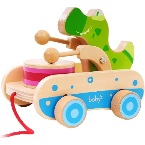 Boby Pull Along "Croc" Click Clack, Walk-A-Long Crocodile for your Toddler, Wooden Push and Pull Toy for Beginner Walkers
