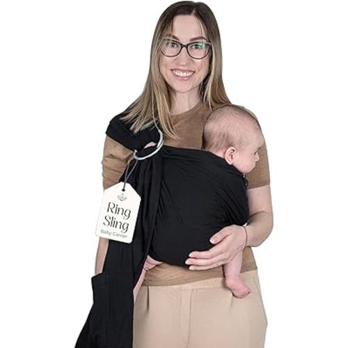 Ring Sling Baby Carrier - USA lab Tested, 100% Natural Cotton Muslin, Breathable & Ergonomic Ring Sling Black