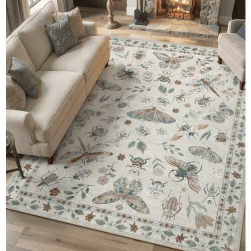 Goldene Animal & Insect Machine Washable Area Rugs with Non-Slip Backing for Living Room, Dining Room, Bedroom