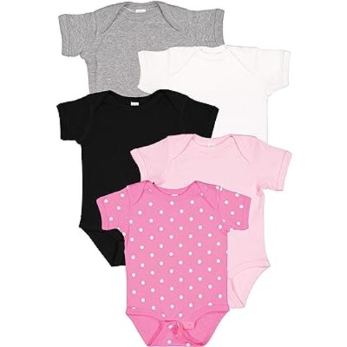 RABBIT SKINS Baby Bodysuit Girl & Boy | Newborn 0-3 Months to 24 Months 5-Pack Bulk Set, Snap Easy Closure