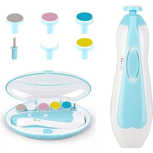 Baby Nail File Clippers Electric: Baby Nail Trimmer Electric Kit Fingernails Toes Care Manicure 6-in-1 Set with LED Light Safe for Newborn Kids and Adult
