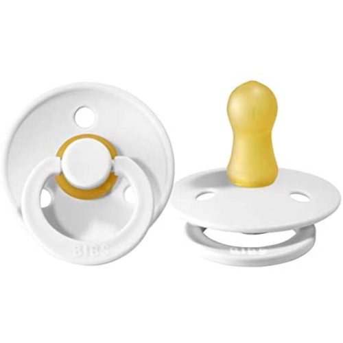 BIBS Baby Pacifiers | BPA-Free Natural Rubber Pacifier | Made in Denmark | Set of 2 Soothers (White, 0-6 Months)