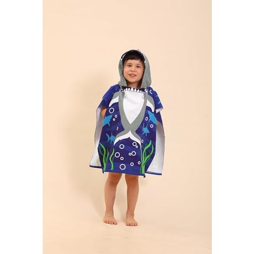 Shark Hooded Towels for Kids, Kids Beach Towels for Boys/Girls, Swimming Towels/Towel Robes/Wearable Towels/Pool Towels for Kids 2-10, Poncho Beach Towels for Kids, Hooded Beach Towels for Toddler