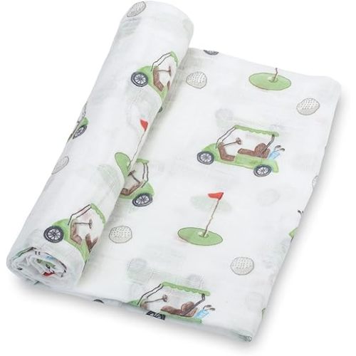 LollyBanks Baby Swaddle Blanket, 100% Cotton Muslin Blankets for Boys, Large 47 x 47 Inches Baby Receiving Blanket, Soft and Breathable Infant Swaddle, Baby Essentials, Registry (Golf Print)