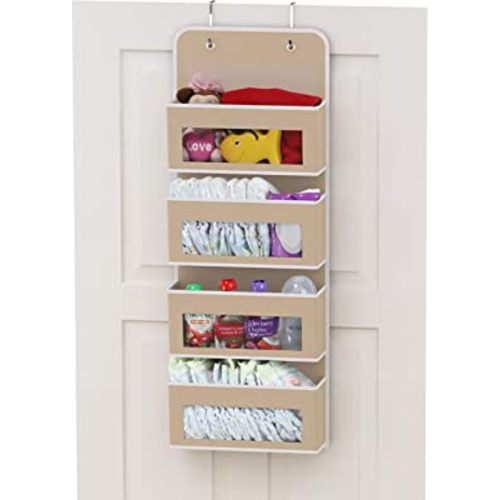 Simple Houseware Over Door/Wall Mount 4 Clear Window Pocket Organizer, Beige