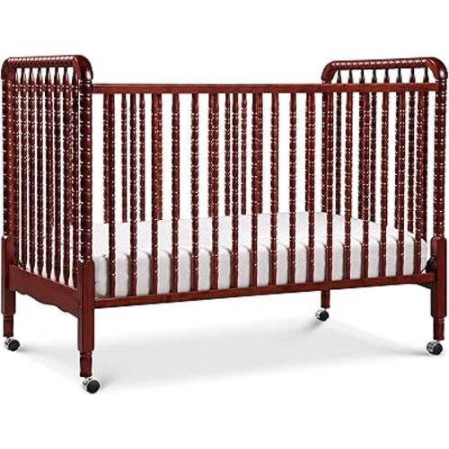 DaVinci Jenny Lind 3-in-1 Convertible Crib in Rich Cherry, Removable Wheels, Greenguard Gold Certified
