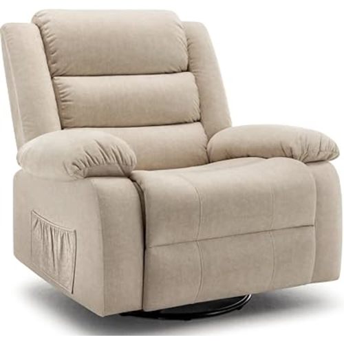Recliner Chair, Wide Rocker Chair, Rocking Chair with Massage and Heat,360°Swivel Nursery Rocking Chairs, Oversized Recliner for Adults, Cashmere Reclining Sofa for Living Room, Khaki