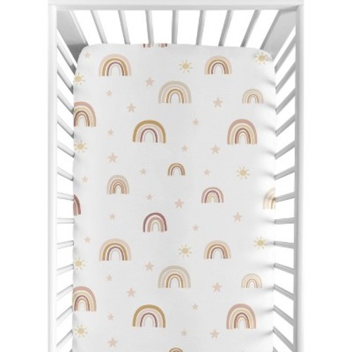 Sweet Jojo Designs Girl Baby Fitted Crib Sheet Boho Rainbow Pink, Mauve, and Yellow