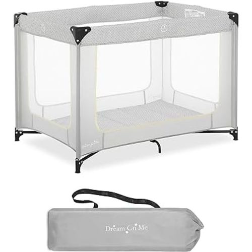 Dream On Me Zoom Portable Playard in Light Grey, Lightweight, Packable and Easy Setup Baby Playard, Breathable Mesh Sides and Soft Fabric - Comes with a Removable Padded Mat