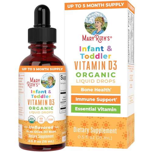 MaryRuth Organics Vitamin D USDA Organic, Upto 4 Month Supply, Vitamin D3 Liquid, Sugar Free, Liquid Drops Immune Support for Infants & Toddlers, VIT D3, Vegan, Gluten Free, Non-GMO, 90-150 Servings