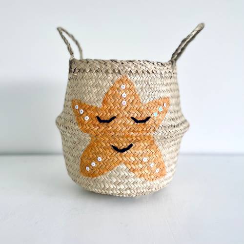 Small starfish seagrass belly basket. Orange under the sea theme basket