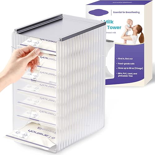 Freeze Organizer and Tower for Breastmilk Storage Bags, First-in First-Out Container Storing System with Quick-Freeze Tray to Freezing Breastmilk, Reusable and Breastfeeding Essentials