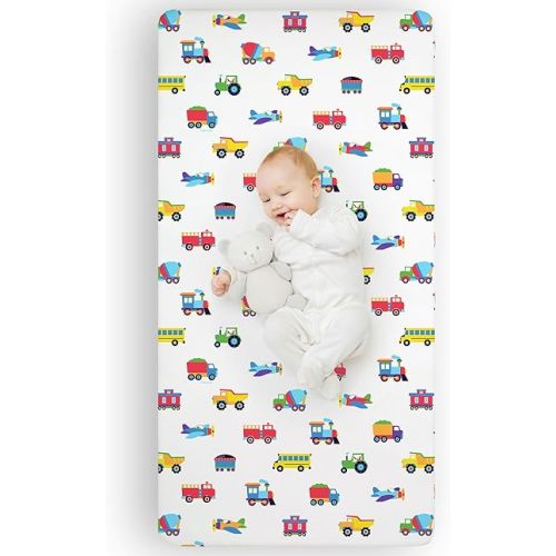 Wildkin Kids 100% Microfiber Crib Sheet – Soft, Breathable Fitted Sheet - Trains, Planes, and Trucks
