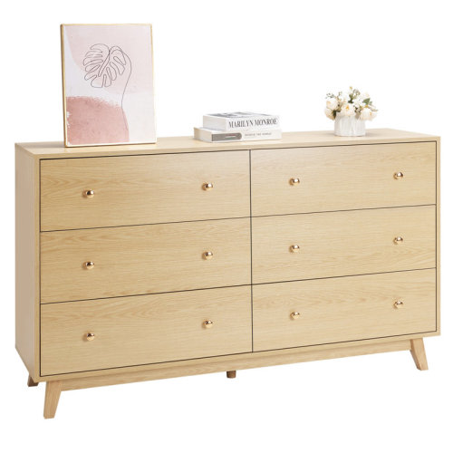 George Oliver 6 Drawer Dresser, Wooden Chest of Drawers with Sliding with Anti-tip Device, Modern Minimalist Dresser Chest, Closet Storage Organizer for Living Room, Hallway, Bedroom, Entryway, Light Wood | Wayfair