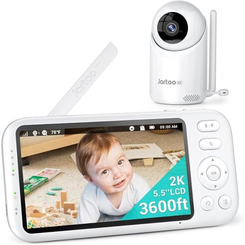 2K Video Baby Monitor with Camera and Audio, 3600ft Long Range Baby Monitor No WiFi 5.5" FHD Screen ANC Baby Camera Wireless, Room, Portable, Night Vision, 2-Way Talk, AI Cry Detect, 6000mAh
