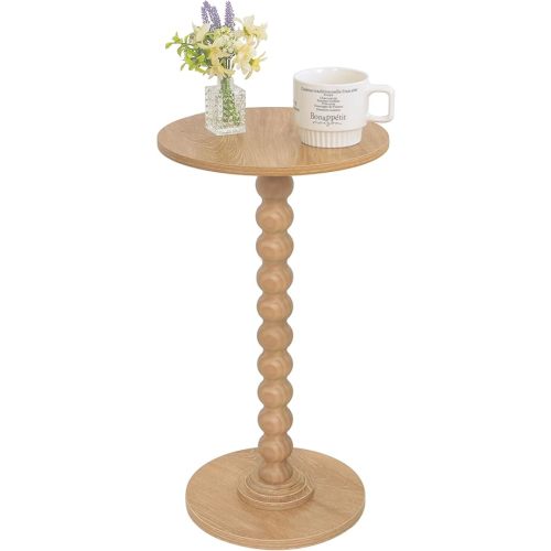 Small Side Table, Drink Table for Small Spaces, Modern Accent Table Martini Table with Solid Wood Leg, Round End Tables Living Room for Bedroom and Office (Rustic Walnut)
