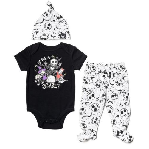 Disney Nightmare Before Christmas Zero Oogie Boogie Jack Skellington Baby Bodysuit Pants and Hat 3 Piece Outfit Set Newborn to Infant