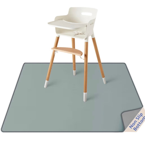 Blissful Diary Baby Splat Mat for Under High Chair, 50.4 x 50.4 Inch Wipeable Splash Mat, Waterproof and Washable, Anti-Slip Floor Protector, Silver Mist