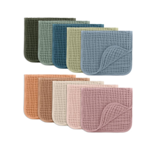Comfy Cubs Muslin Burp Cloths 20" x 10", Pack of 10 - Large, 6-Layer, Ultra Absorbent 100% Cotton for Baby Drool and Messes - Soft, Safe & Gentle Baby Burp Cloths for Boys & Girls - Multi