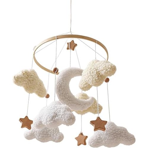 Kids Mobile for Crib - Soothing Aesthetic Educational,Cloud Crib Mobile Bell Decor | for Bedroom Living Room Wall Window Home Boys Girls Prechoolers Young Child