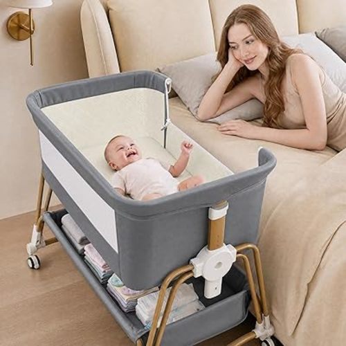 4-in-1 Baby Bassinet, Portable Bassinet Bedside Sleeper with Mosquito Net
